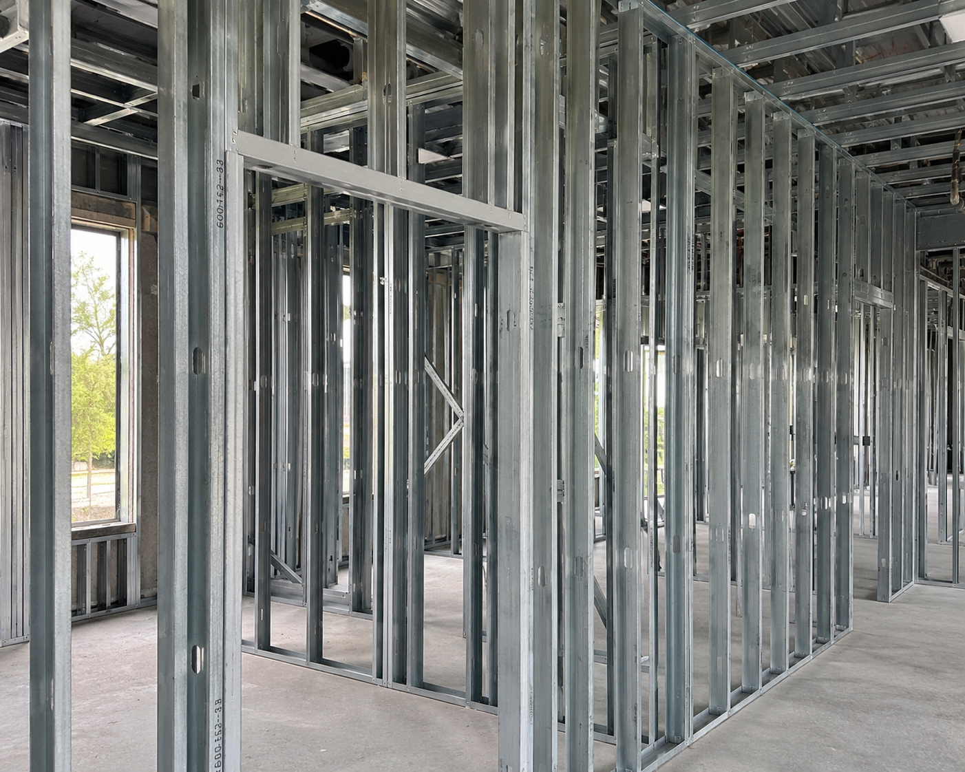 Steel-stud framing on a commercial build-out